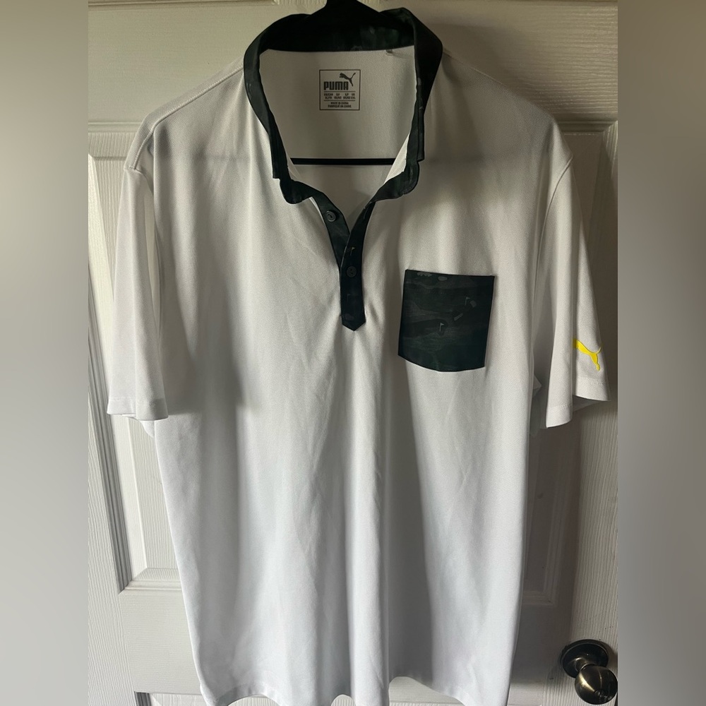 Puma Golf White Polo with Camo trim and Pocket